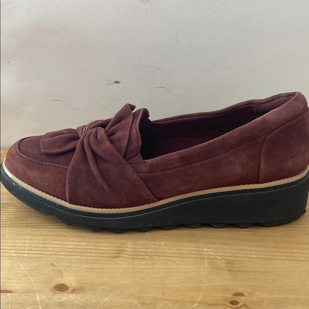 Collection by Clarks Sharon Dasher Suede Loafer Plum Leather Platform w Knot 8 - Picture 9 of 11